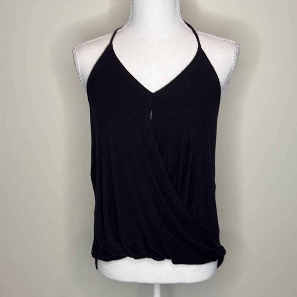 Silence + Noise Black Mostly Rayon Asymmetrical Wrap Camisole. Medium